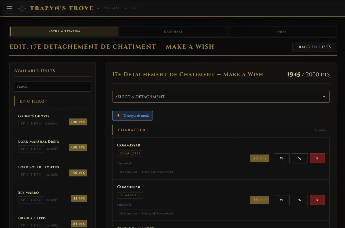 Constructeur de listes d'arm&eacute;e